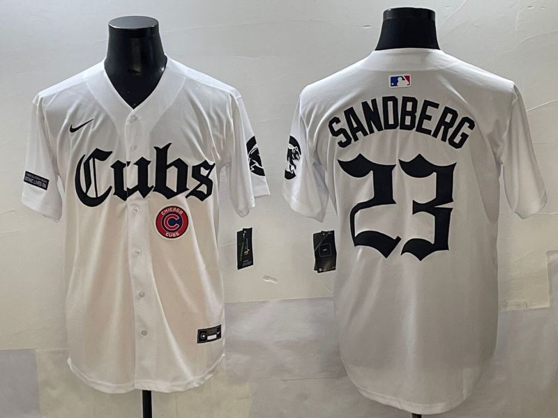Men 2025 Chicago Cubs 23 Sandberg White Five generations Joint Name Nike MLB Jersey style 19